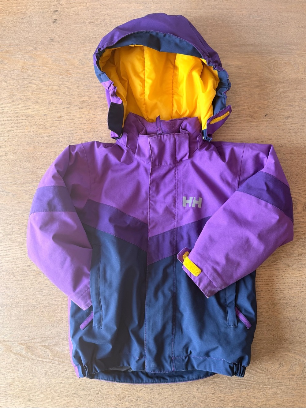 Helly Hansen Purple, Navy & Yellow Kids' Hooded Puffer Jacket